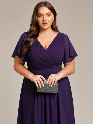 Short Sleeve Pleated Chiffon A-Line Wedding Guest Dresses