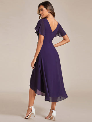 Short Sleeve Pleated Chiffon A-Line Wedding Guest Dresses