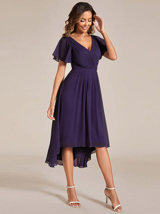 Short Sleeve Pleated Chiffon A-Line Wedding Guest Dresses