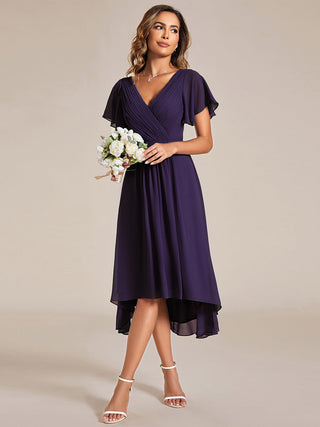 Short Sleeve Pleated Chiffon A-Line Wedding Guest Dresses