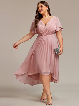 Short Sleeve Pleated Chiffon A-Line Wedding Guest Dresses