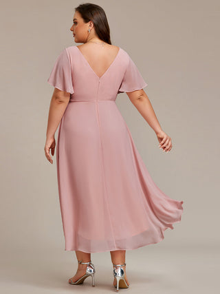 Short Sleeve Pleated Chiffon A-Line Wedding Guest Dresses