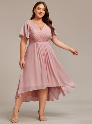 Short Sleeve Pleated Chiffon A-Line Wedding Guest Dresses