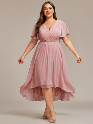 Short Sleeve Pleated Chiffon A-Line Wedding Guest Dresses