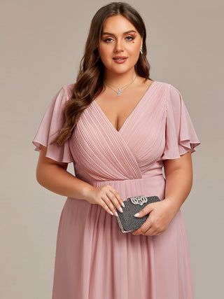Short Sleeve Pleated Chiffon A-Line Wedding Guest Dresses