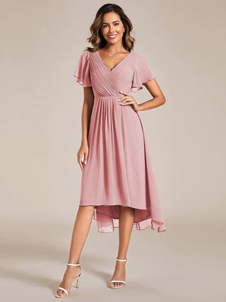 Short Sleeve Pleated Chiffon A-Line Wedding Guest Dresses