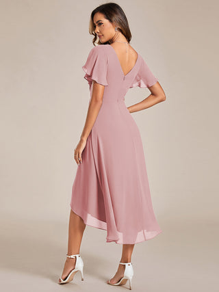 Short Sleeve Pleated Chiffon A-Line Wedding Guest Dresses