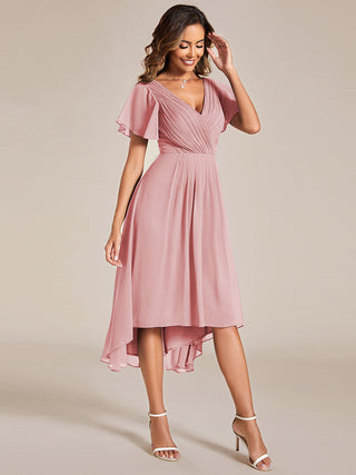 Short Sleeve Pleated Chiffon A-Line Wedding Guest Dresses