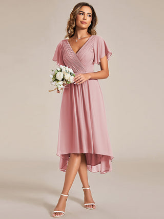 Short Sleeve Pleated Chiffon A-Line Wedding Guest Dresses