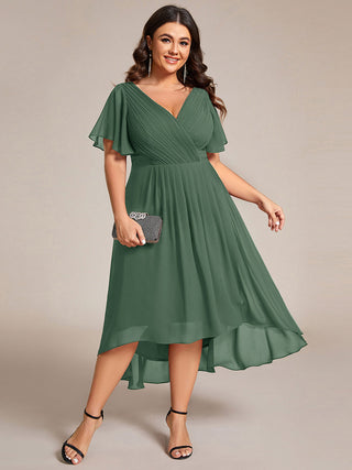 Short Sleeve Pleated Chiffon A-Line Wedding Guest Dresses