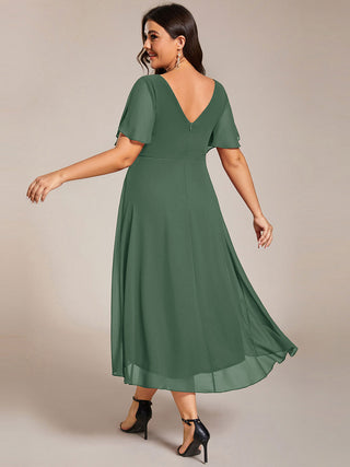 Short Sleeve Pleated Chiffon A-Line Wedding Guest Dresses