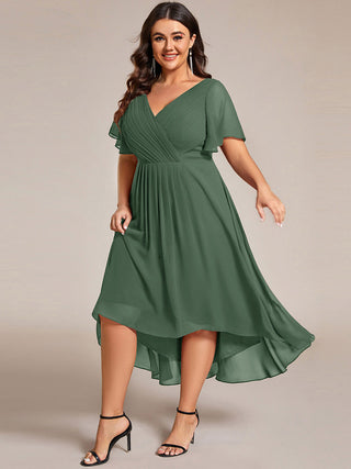 Short Sleeve Pleated Chiffon A-Line Wedding Guest Dresses
