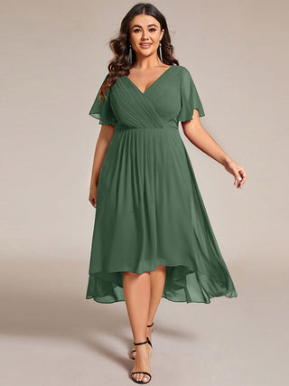 Short Sleeve Pleated Chiffon A-Line Wedding Guest Dresses