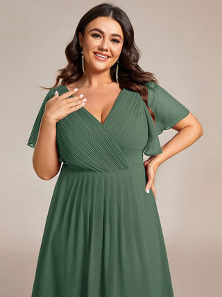 Short Sleeve Pleated Chiffon A-Line Wedding Guest Dresses