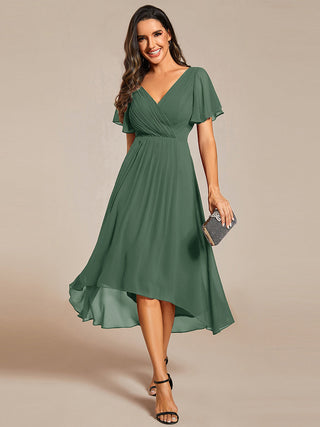 Short Sleeve Pleated Chiffon A-Line Wedding Guest Dresses