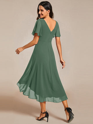 Short Sleeve Pleated Chiffon A-Line Wedding Guest Dresses