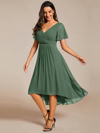 Short Sleeve Pleated Chiffon A-Line Wedding Guest Dresses