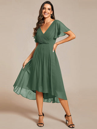 Short Sleeve Pleated Chiffon A-Line Wedding Guest Dresses