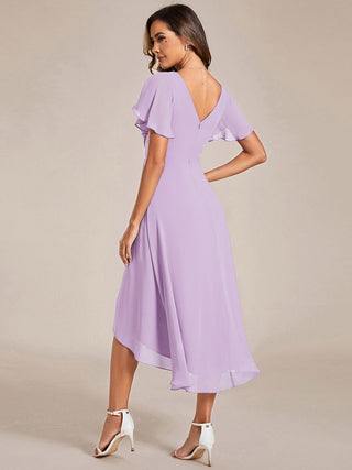 Short Sleeve Pleated Chiffon A-Line Wedding Guest Dresses
