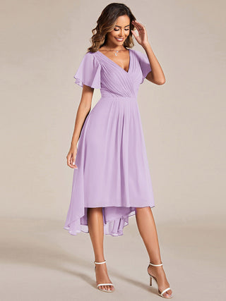 Short Sleeve Pleated Chiffon A-Line Wedding Guest Dresses