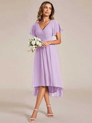 Short Sleeve Pleated Chiffon A-Line Wedding Guest Dresses