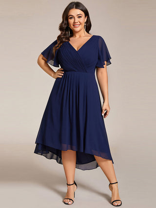 Short Sleeve Pleated Chiffon A-Line Wedding Guest Dresses