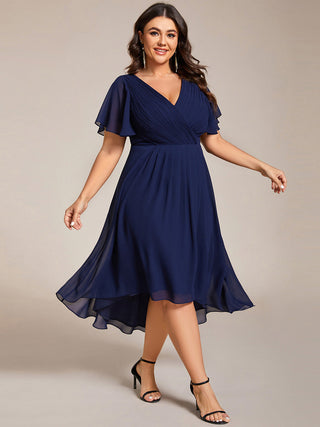 Short Sleeve Pleated Chiffon A-Line Wedding Guest Dresses