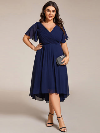 Short Sleeve Pleated Chiffon A-Line Wedding Guest Dresses