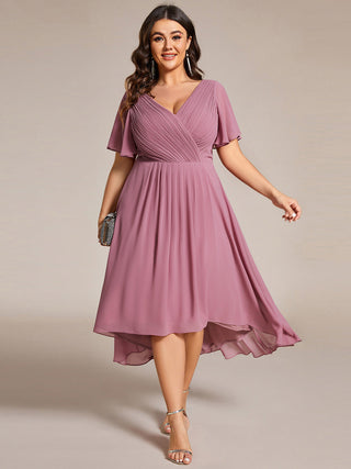 Short Sleeve Pleated Chiffon A-Line Wedding Guest Dresses