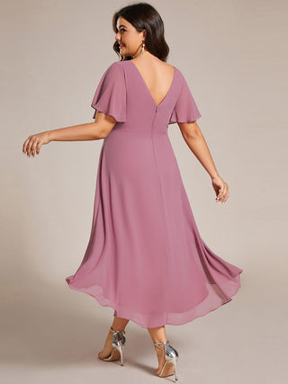Short Sleeve Pleated Chiffon A-Line Wedding Guest Dresses