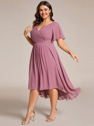 Short Sleeve Pleated Chiffon A-Line Wedding Guest Dresses