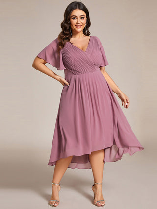 Short Sleeve Pleated Chiffon A-Line Wedding Guest Dresses