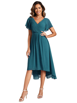 Short Sleeve Pleated Chiffon A-Line Wedding Guest Dresses