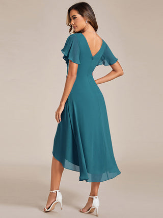 Short Sleeve Pleated Chiffon A-Line Wedding Guest Dresses
