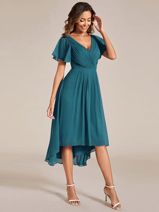 Short Sleeve Pleated Chiffon A-Line Wedding Guest Dresses