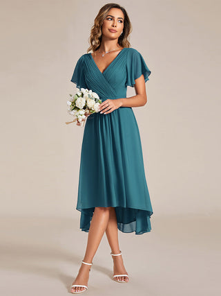 Short Sleeve Pleated Chiffon A-Line Wedding Guest Dresses
