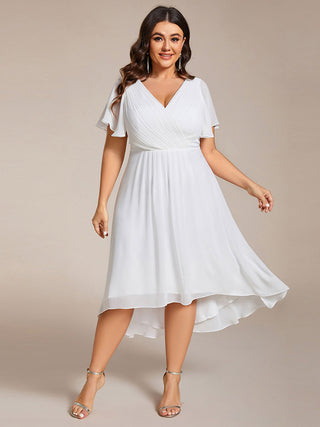 Short Sleeve Pleated Chiffon A-Line Wedding Guest Dresses