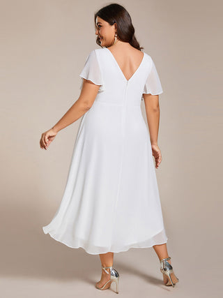 Short Sleeve Pleated Chiffon A-Line Wedding Guest Dresses