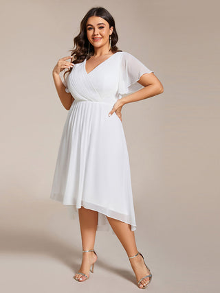 Short Sleeve Pleated Chiffon A-Line Wedding Guest Dresses
