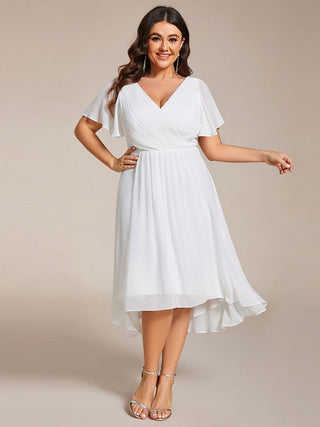 Short Sleeve Pleated Chiffon A-Line Wedding Guest Dresses