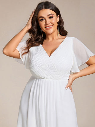 Short Sleeve Pleated Chiffon A-Line Wedding Guest Dresses