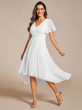 Short Sleeve Pleated Chiffon A-Line Wedding Guest Dresses