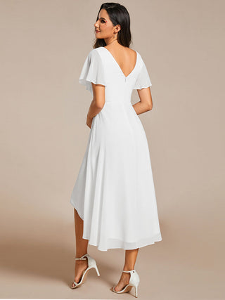 Short Sleeve Pleated Chiffon A-Line Wedding Guest Dresses