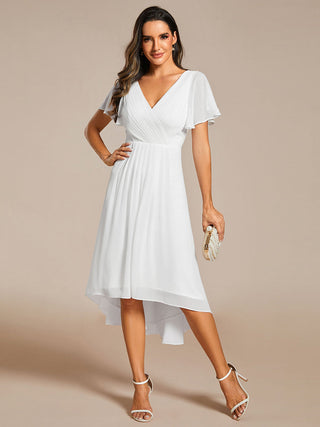 Short Sleeve Pleated Chiffon A-Line Wedding Guest Dresses