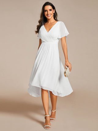 Short Sleeve Pleated Chiffon A-Line Wedding Guest Dresses