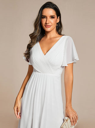 Short Sleeve Pleated Chiffon A-Line Wedding Guest Dresses