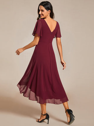 Short Sleeve Pleated Chiffon A-Line Wedding Guest Dresses