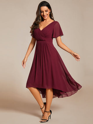 Short Sleeve Pleated Chiffon A-Line Wedding Guest Dresses