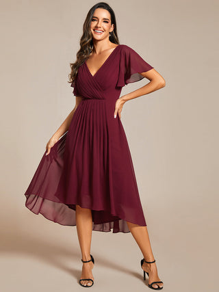 Short Sleeve Pleated Chiffon A-Line Wedding Guest Dresses