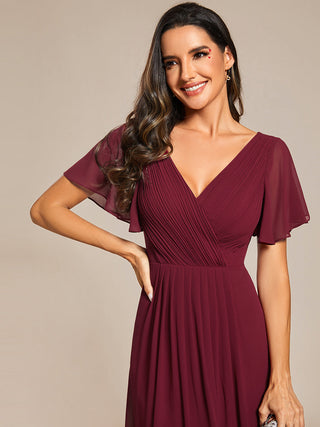Short Sleeve Pleated Chiffon A-Line Wedding Guest Dresses
